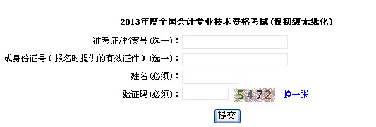 上海2013年中级会计职称无纸化考试成绩查询入口